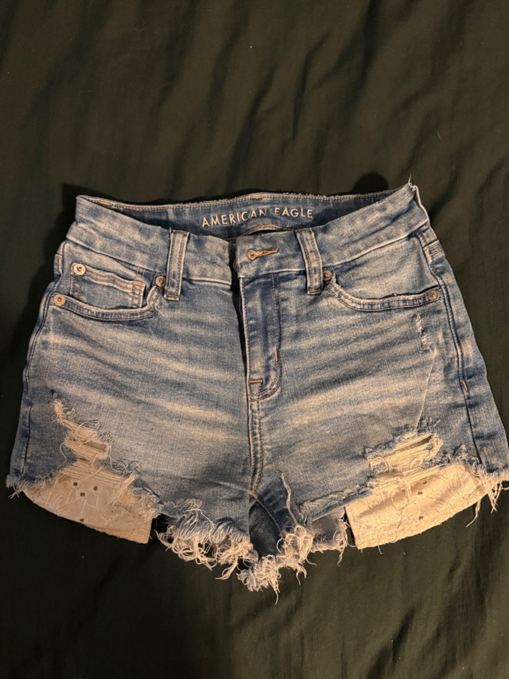 American Eagle Outfitters Light Blue Distressed High-Rise Jean Shorts